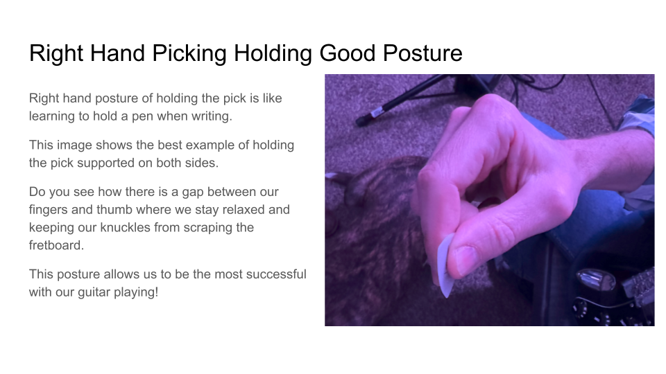 Diagram showing how to hold a guitar pick